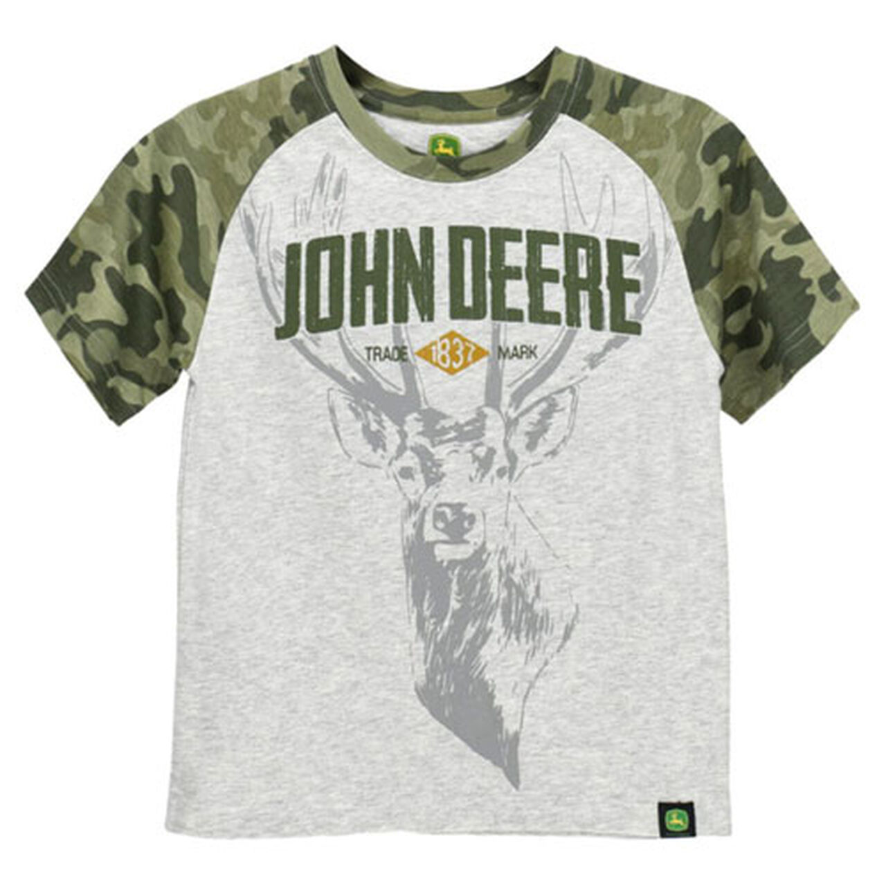 John Deere Gray Deer Silhouette Green Camo Sleeve T-Shirt - LP794974,  image number 0