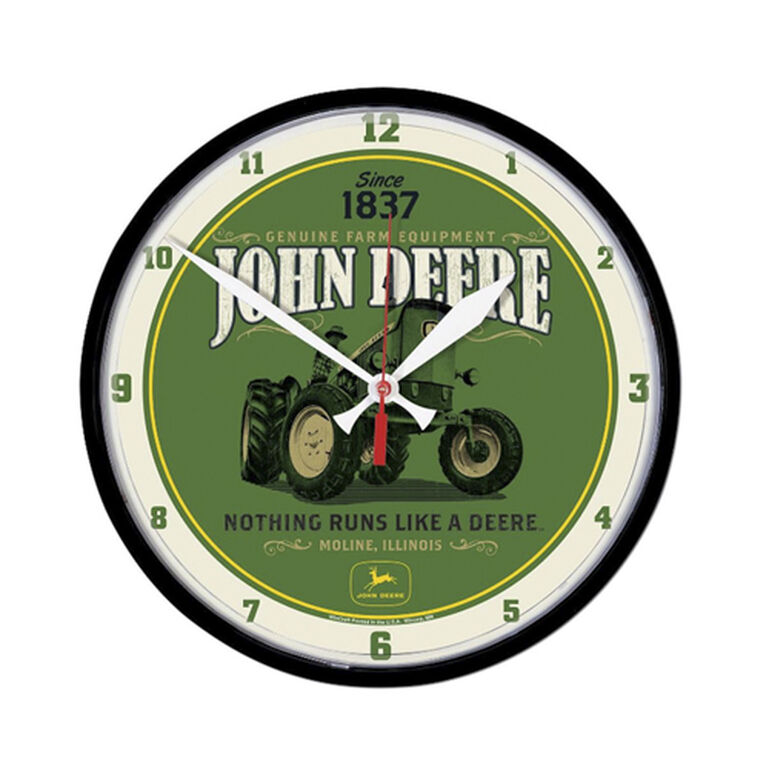 John Deere Green White Round Tractor Clock LP79694, 