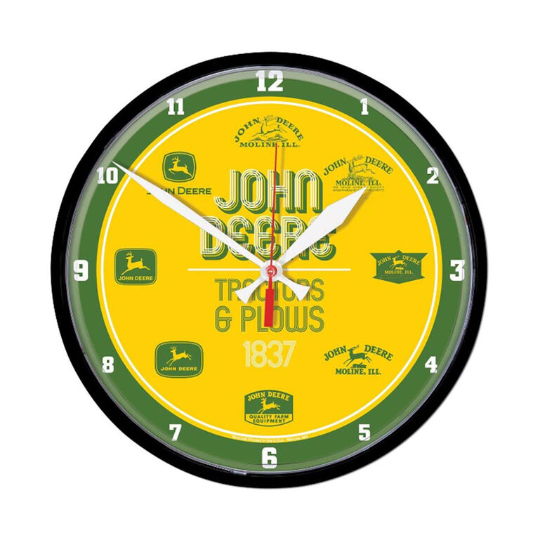 John Deere Yellow Round Vintage Logos Clock LP79691, 